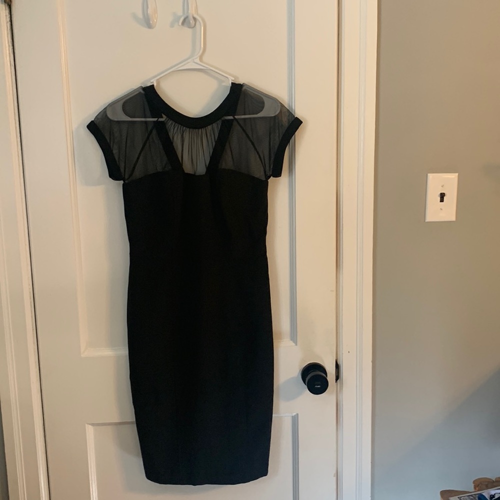 Scarlett black mesh neckline midi dress